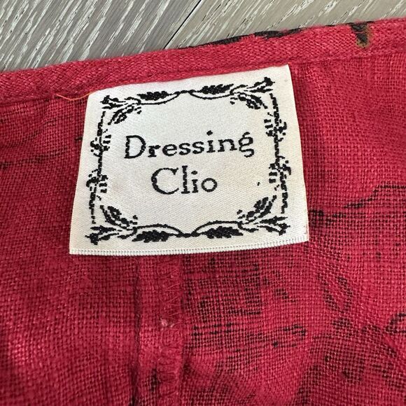 Vintage Dressing Clio Red Linen Sleeveless Maxi Dress M Made in USA Tropical Flo - Picture 4 of 6